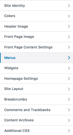 Wordpress customizer menu section