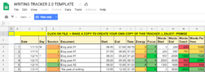 Writing tracker spreadsheet template